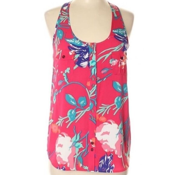 Yumi Kim Myla Tank Jayne Tulip Pink Print Floral Top Size Large Blouse Pink Blue - Picture 4 of 10